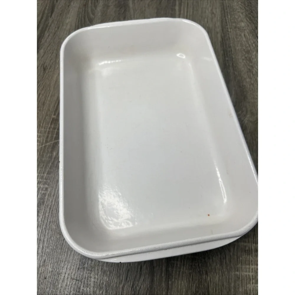 VTG Le Creuset France Orange Casserole Lasagna Pan Enameled Bail Handles Large - Picture 8 of 16